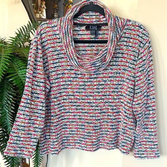 FDJ French Dressing Jeans Colorful Striped Soft Knit Top Cowl Neck Multicolored - Picture 3 of 12